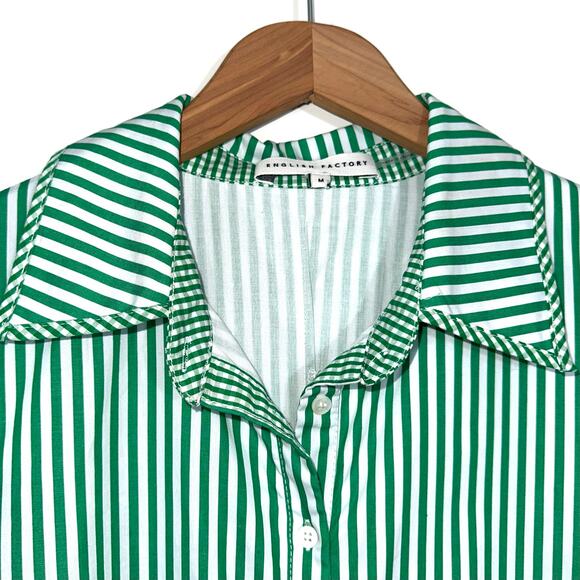 English Factory Green Striped Binded Wide Sleeve Mini Shirt Dress Size Medium - Picture 4 of 14